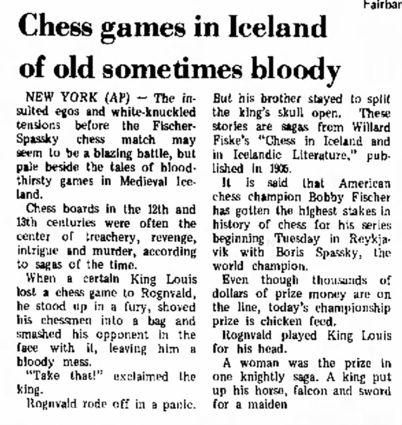 Chess Games in Iceland of Old Sometimes Bloody