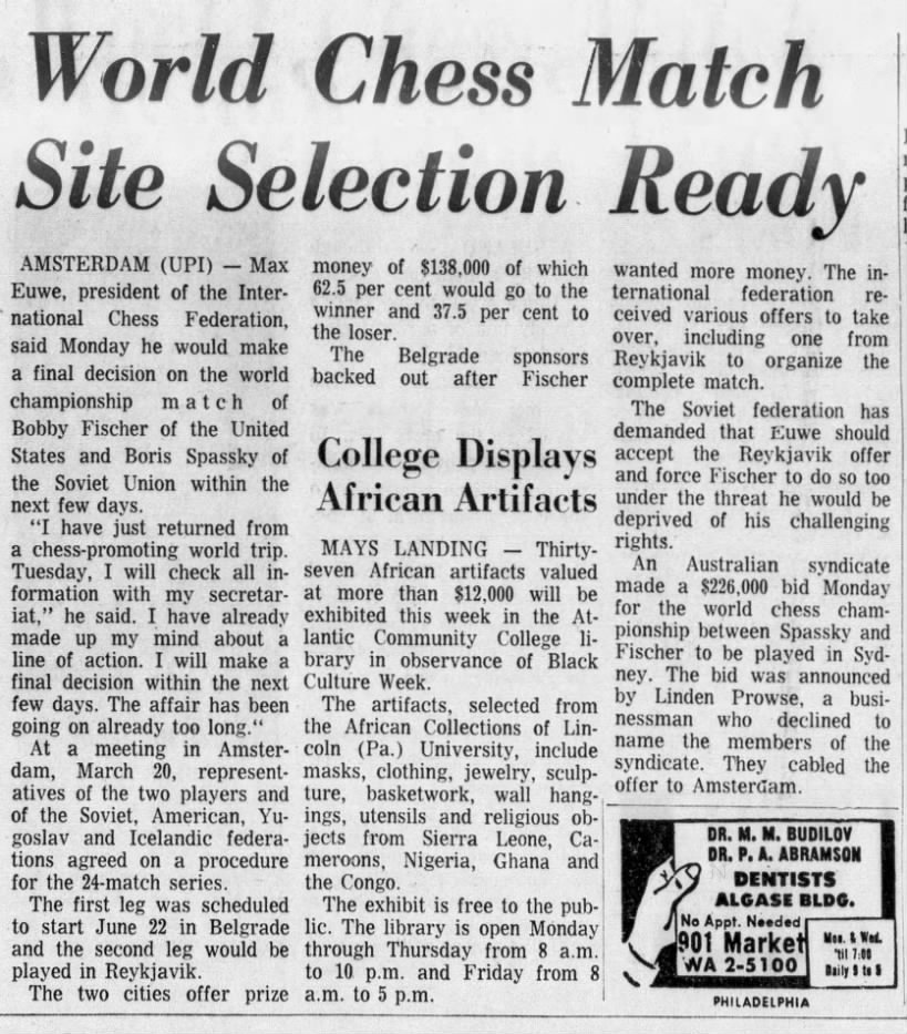 World Chess Match Site Selection Ready