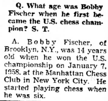 What age was Bobby Fischer when he first became the U.S. chess champion?