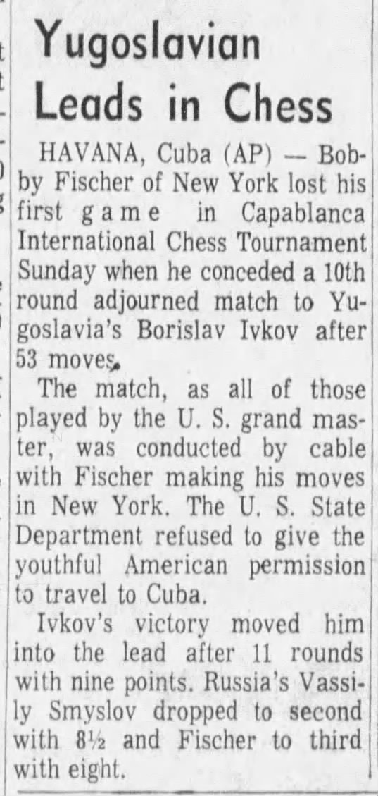 Yugoslavian Leads in Chess
