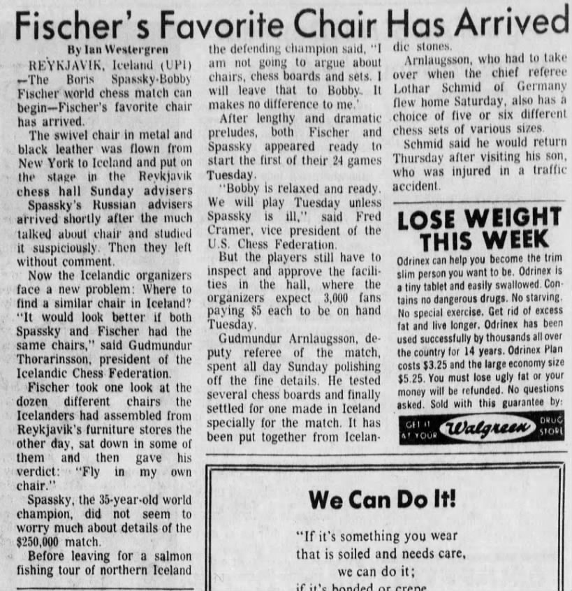 Fischer's Favorite Chair Has Arrived