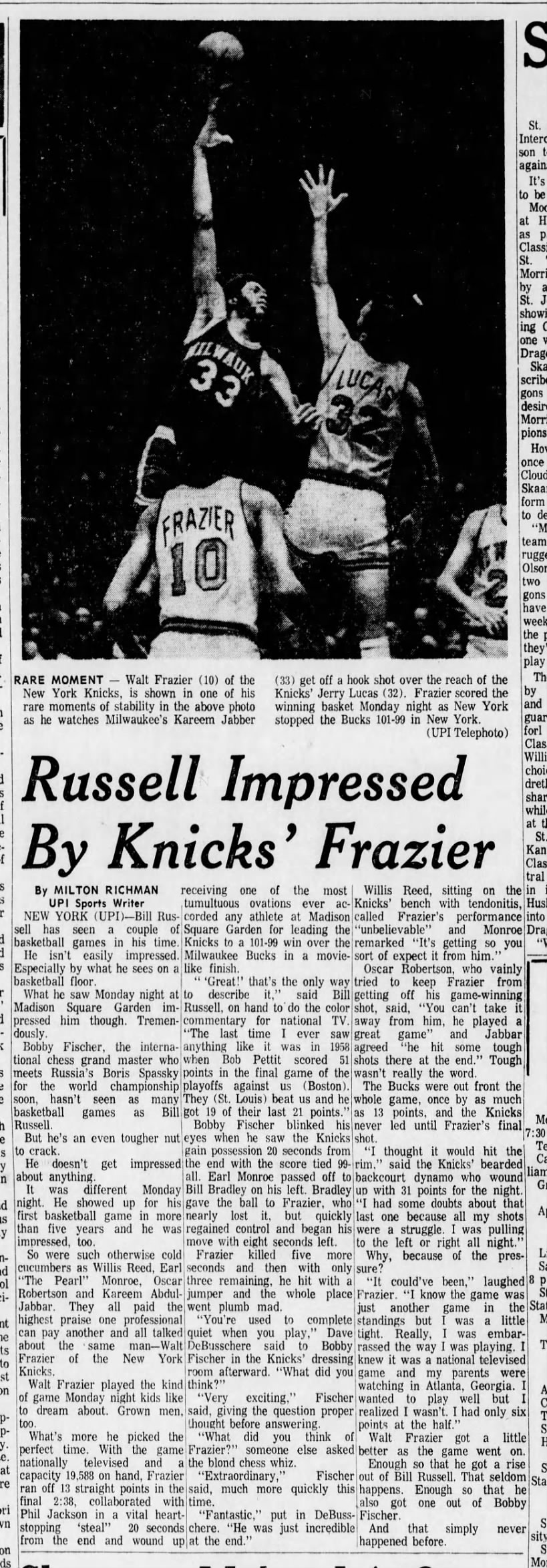 Russell Impressed By Knicks' Frazier