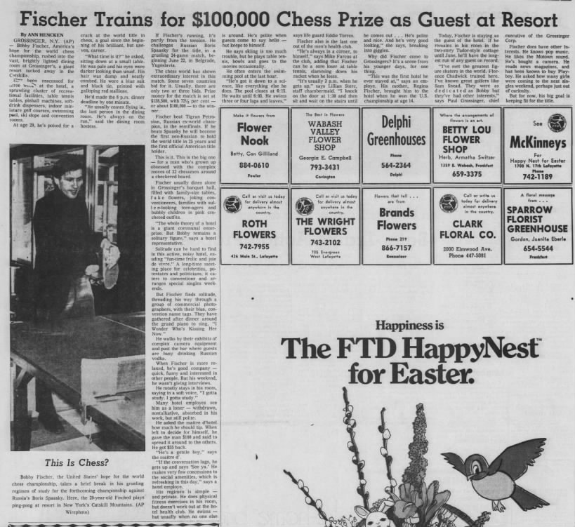 Fischer Trains for $100,000 Chess Prize as Guest at Resort
