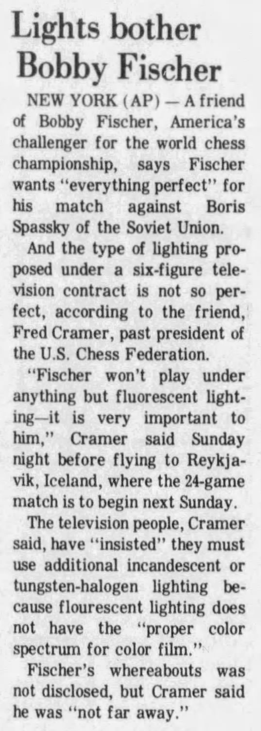 Lights Bother Bobby Fischer