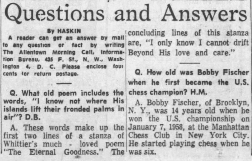 How old was Bobby Fischer when he first became the U.S. chess champion?