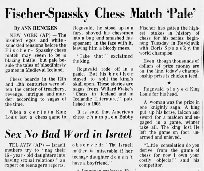 Fischer-Spassky Chess Match 'Pale'
