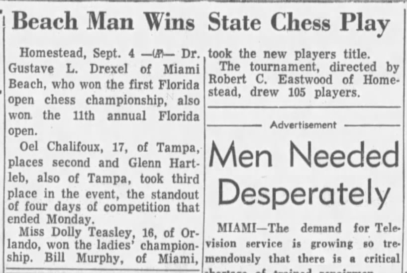 Beach Man Wins State Chess Play