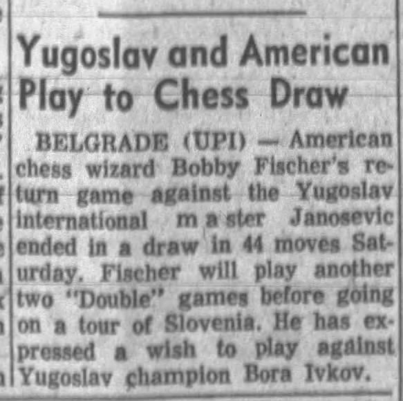 Yugoslav and American Play to Chess Draw