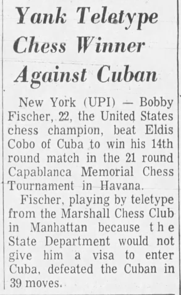 Yank Teletype Chess Winner Against Cuban