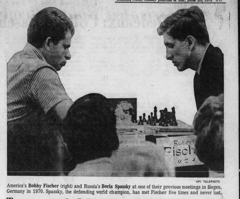 America's Bobby Fischer (right) and Russia's Boris Spassky at one of their previous meetings