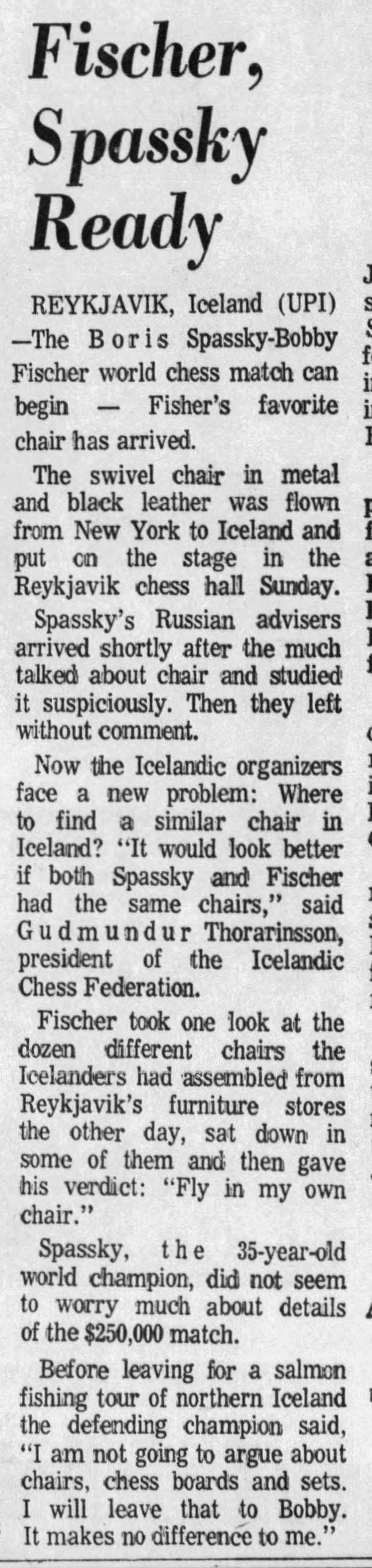 Fischer, Spassky Ready
