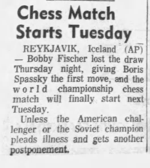 Chess Match Starts Tuesday