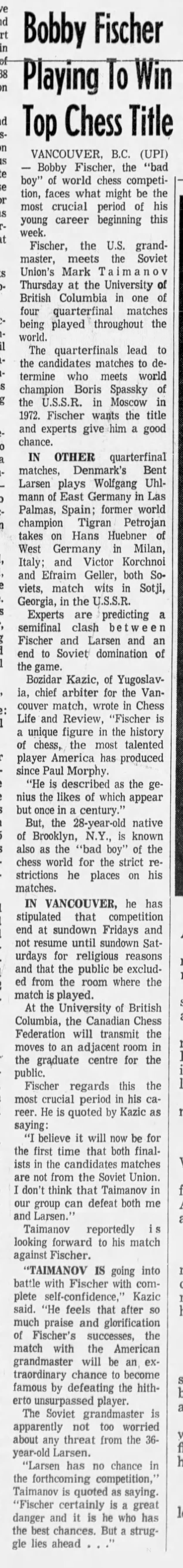 Bobby Fischer Playing To Win Top Chess Title