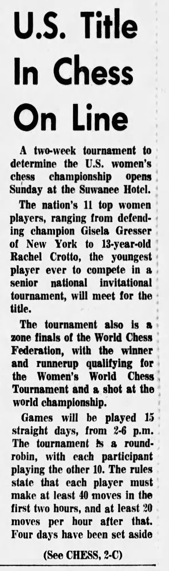U.S. Title In Chess On Line
