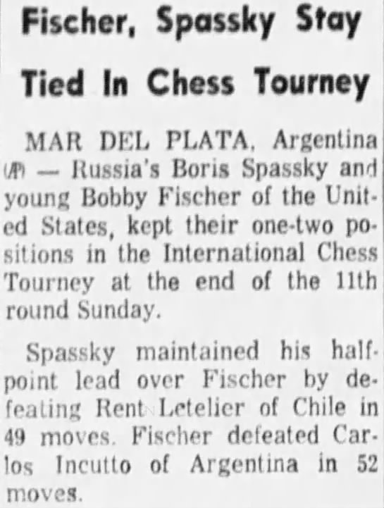 Fischer, Spassky Stay Tied In Chess Tourney