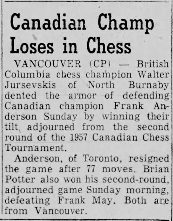 Canadian Champ Loses in Chess