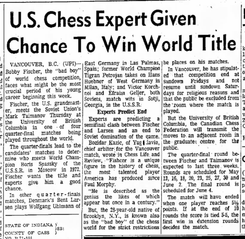 U.S. Chess Expert Given Chances To Win World Title