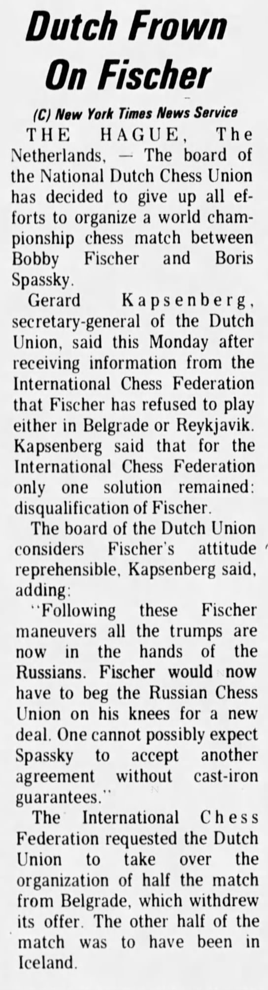 Dutch Frown On Fischer