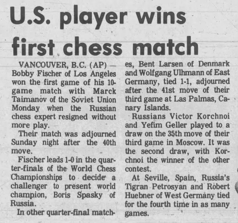 U.S. Player Wins First Chess Match