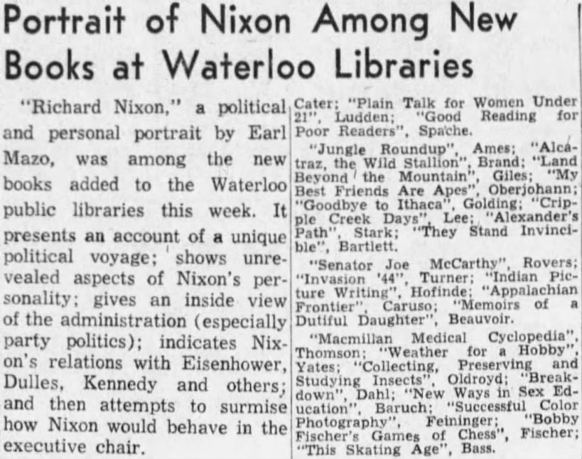 Portrait of Nixon Among New Books at Waterloo Libraries