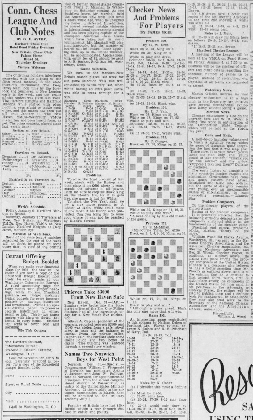 Conn. Chess League and Club Notes by G.E. Avery, Hartford Chess Club