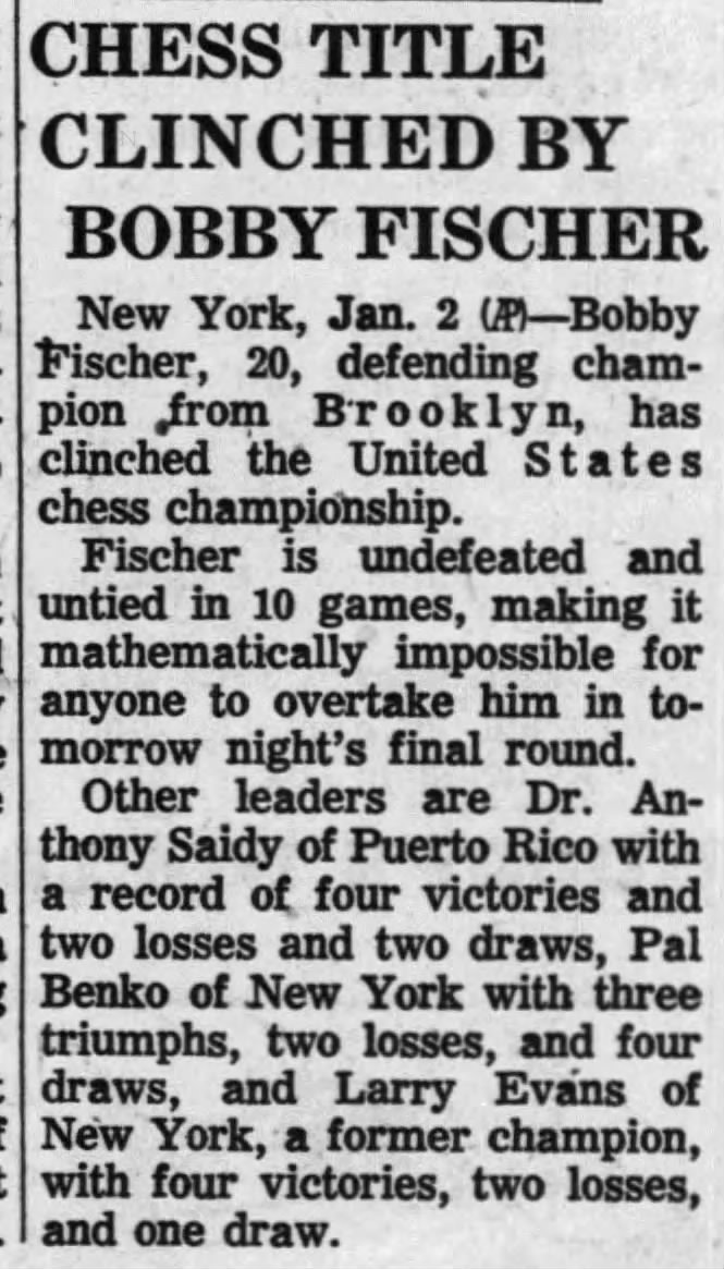 Chess Title Clinched By Bobby Fischer
