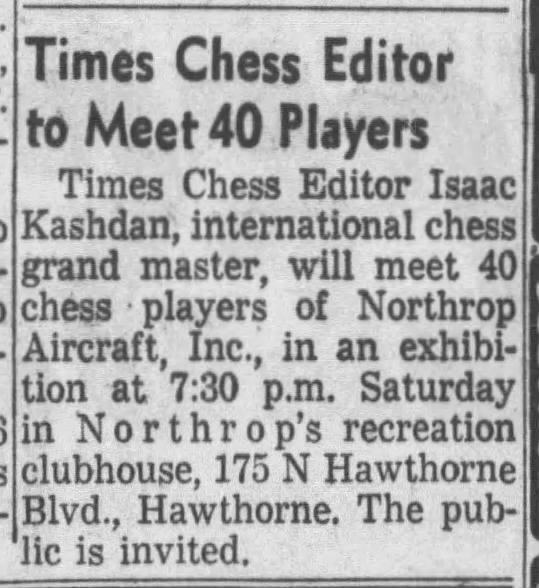 Times Chess Editor to Meet 40 Players