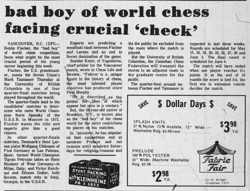 Bad Boy of World Chess Facing Crucial 'Check'