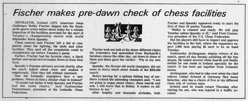 Fischer Makes Pre-Dawn Check of Chess Facilities