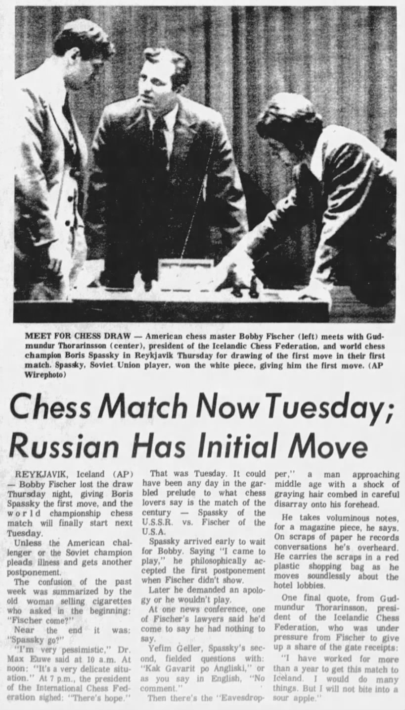 Chess Match Now Tuesday; Russian Has Initial Move