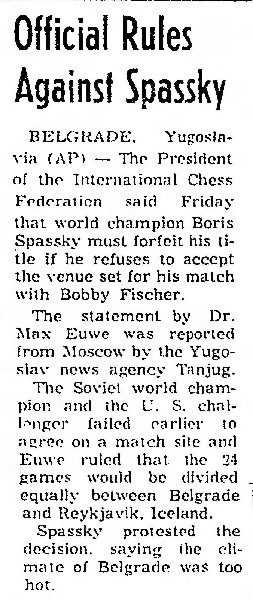 Official Rules Against Spassky