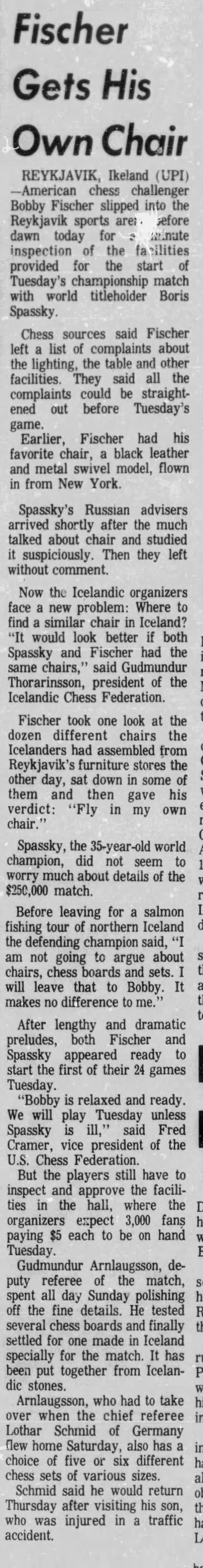 Fischer Gets His Own Chair