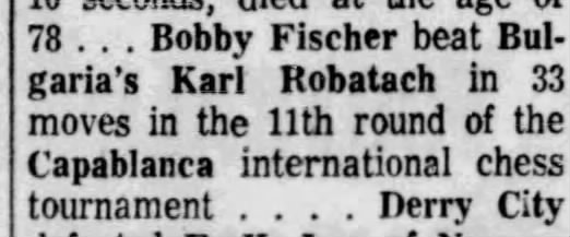 Bobby Fischer Beat Karl Robatsch in 33 Moves
