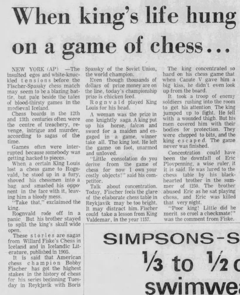 When King's Life Hung on a Game of Chess...