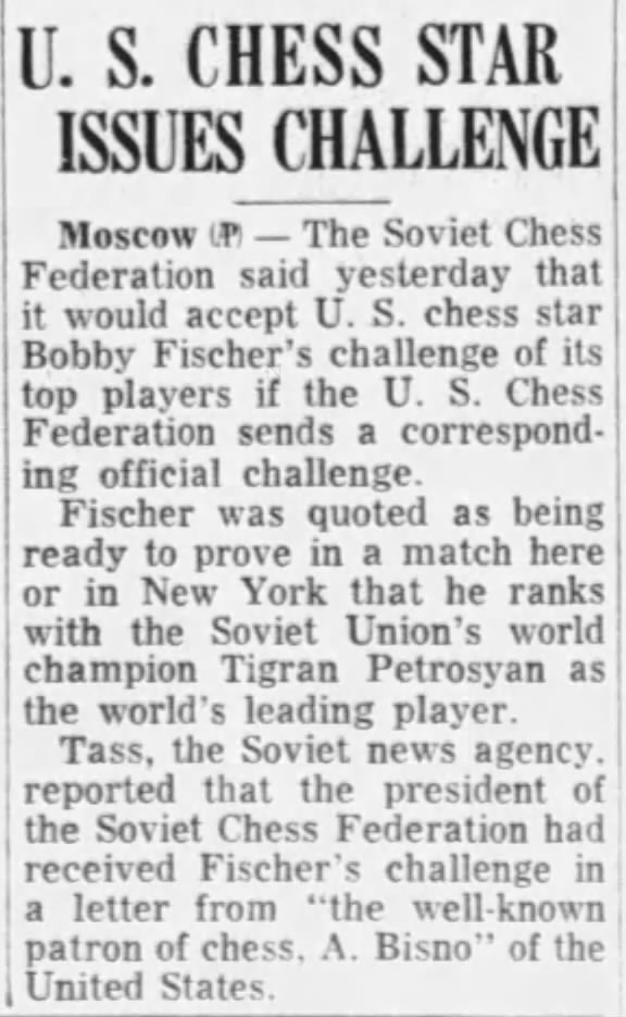 U.S. Chess Star Issues Challenge