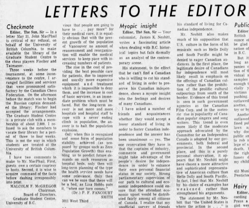Letters To The Editor - Checkmate