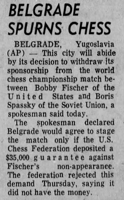 Belgrade Spurns Chess