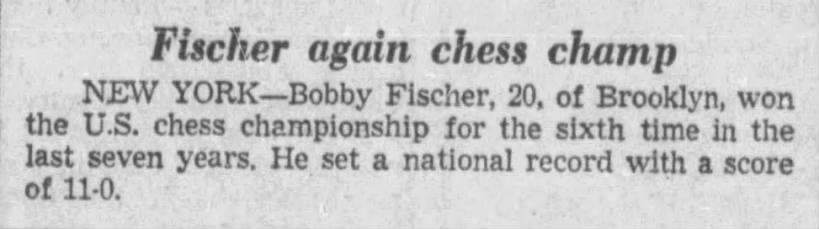 Fischer Again Chess Champ