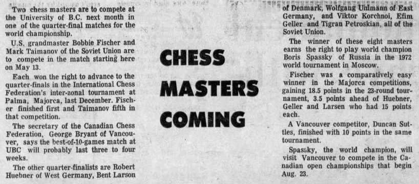 Chess Masters Coming