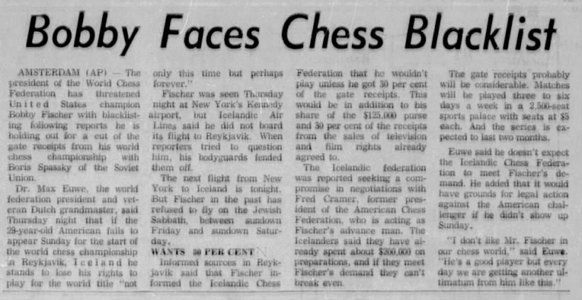 Bobby Faces Chess Blacklist