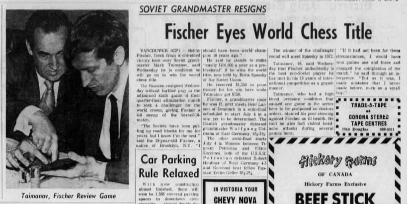 Soviet Grandmaster Resigns - Fischer Eyes World Chess Title