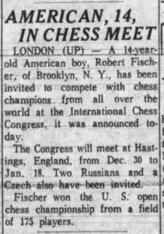 American, 14, In Chess Meet