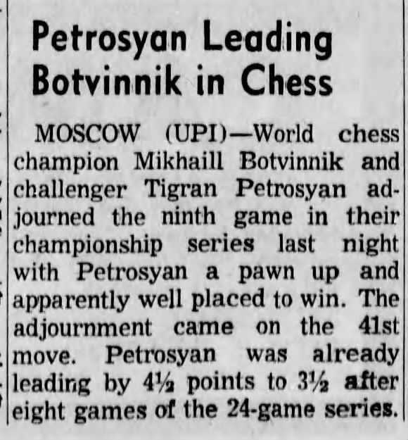 Petrosyan Leading Botvinnik in Chess
