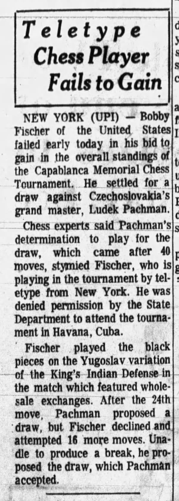 Teletype Chess Player Fails to Gain