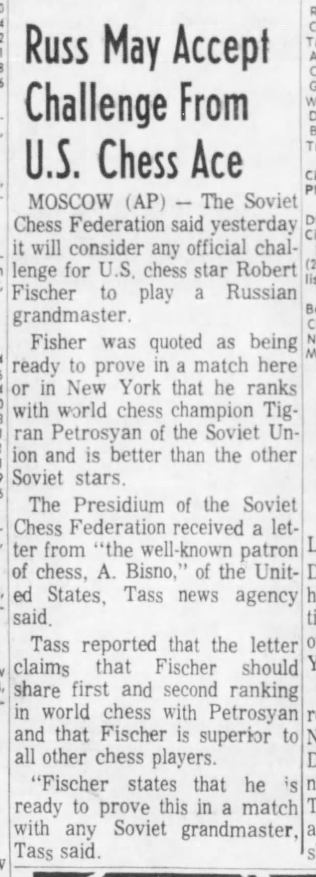 Russ May Accept Challenge From U.S. Chess Ace