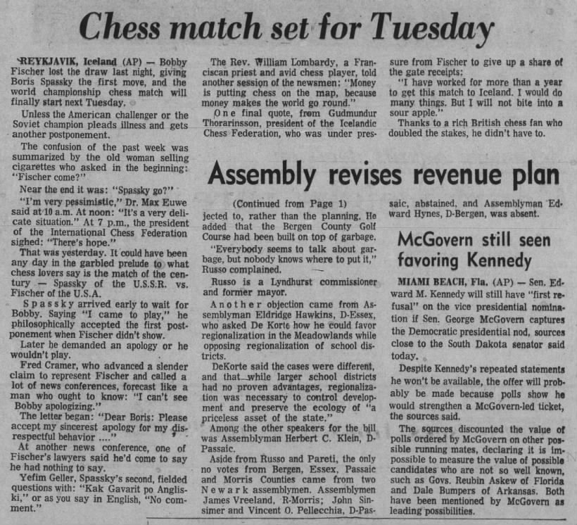 Chess Match Set for Tuesday