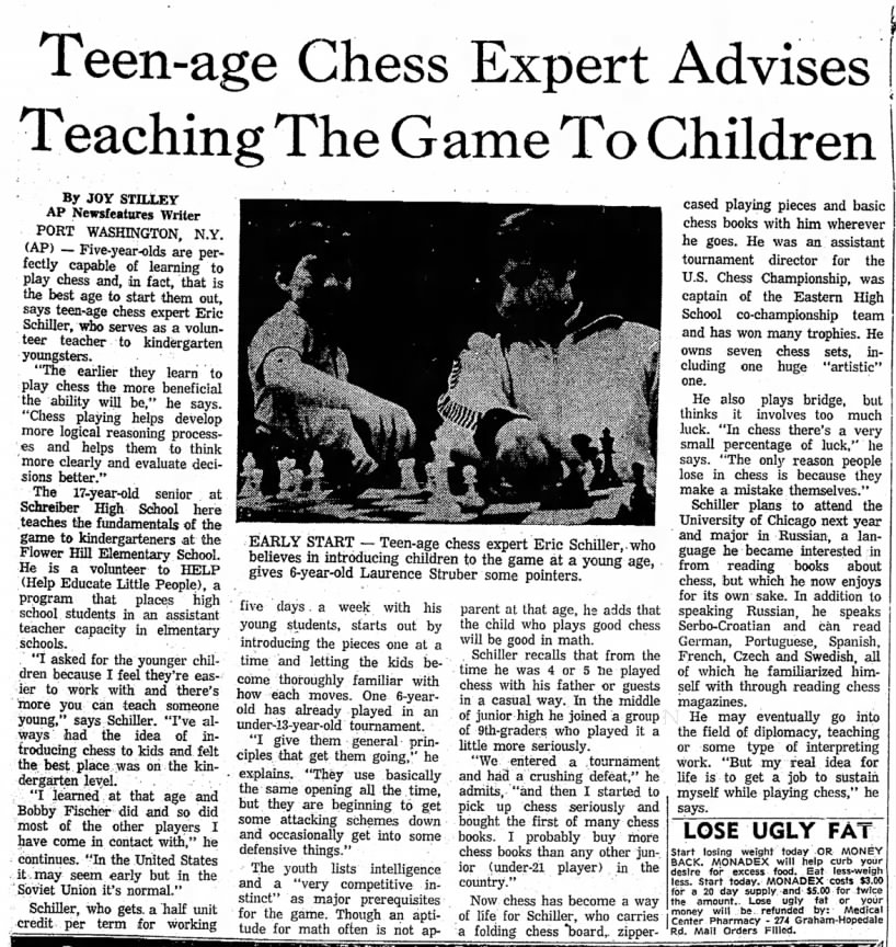 Teen-age Chess Expert Advises Teaching The Game To Children