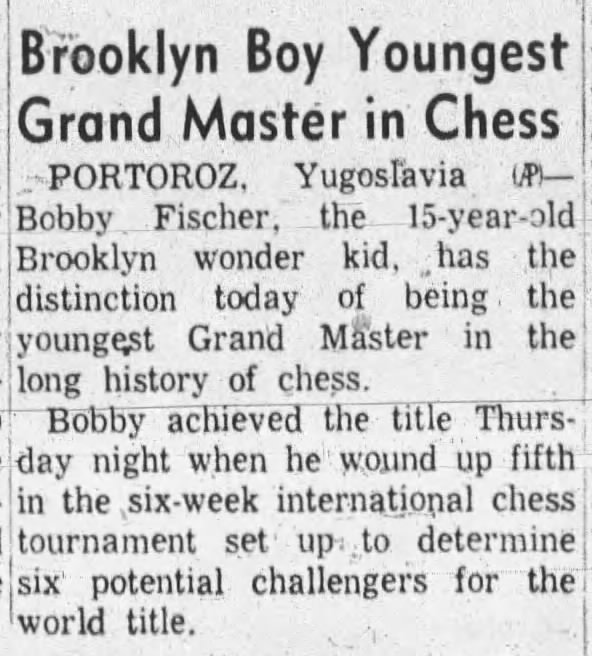 Brooklyn Boy Youngest Grand Master in Chess