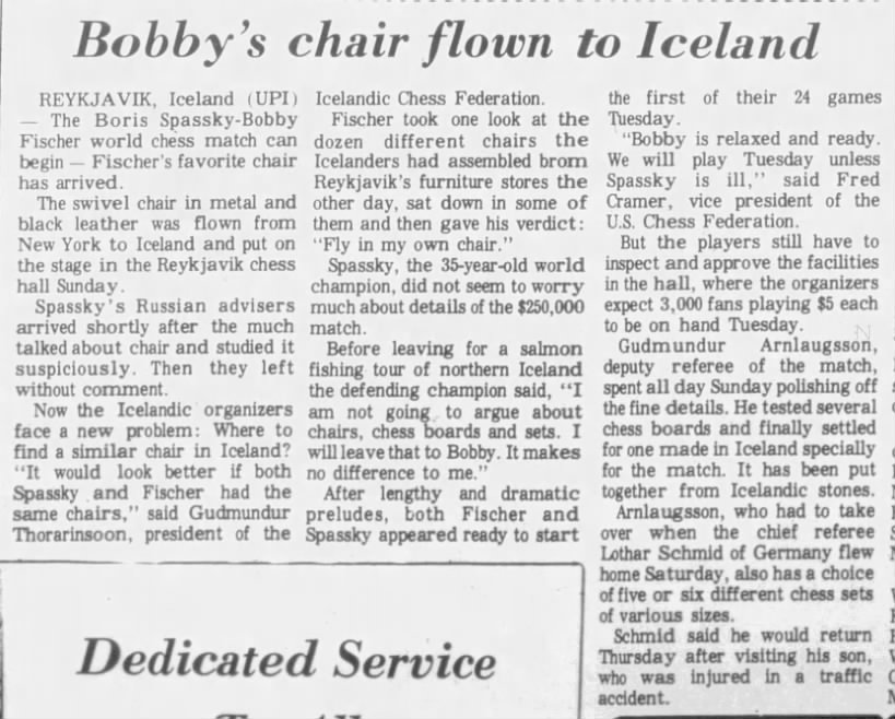 Bobby's Chair Flown to Iceland