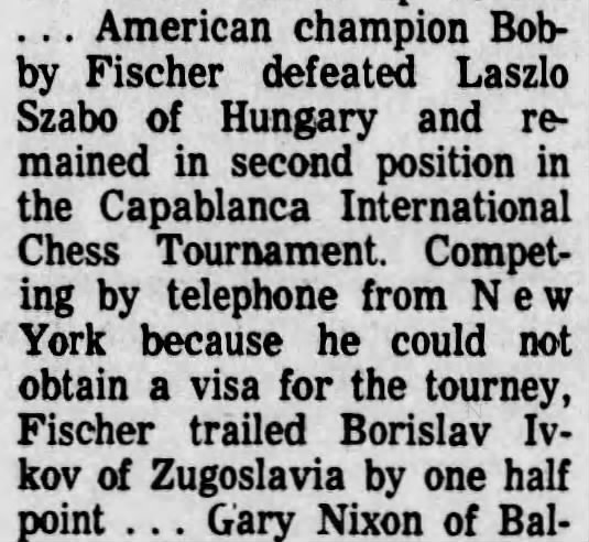 Bobby Fischer Defeats Laszlo Szabo of Hungary